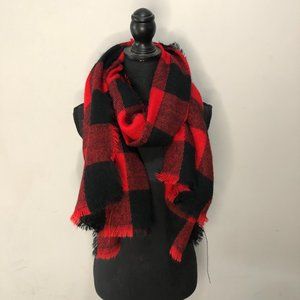 Mixit Long Plaid Scarf w/ Frayed Ends Red/Black One-Size